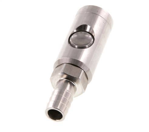 Enchufe de seguridad de acero inoxidable 316L DN 7,4 con botón pulsador Pilar para manguera de 13 mm