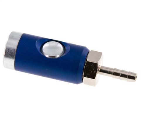 Enchufe de seguridad de acero endurecido DN 7,4 con botón pulsador Pilar para manguera de 6 mm