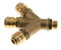 Acoplamiento de aire de latón DN 7.2 (Euro) Enchufe G de 1/2 pulgada macho para montaje en pared de 3 vías