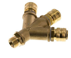 Acoplamiento de aire de latón DN 7.2 (Euro) Enchufe G de 1/2 pulgada macho para montaje en pared de 3 vías