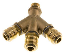 Acoplamiento de aire de latón DN 7.2 (Euro) Enchufe G de 1/2 pulgada macho para montaje en pared de 3 vías