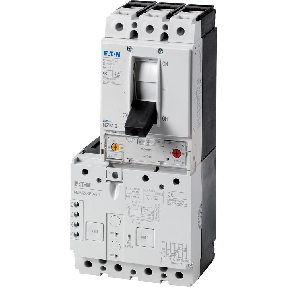 Eaton Interruptor automático 125A 3P 30mA Corriente residual AC NZMH2-A125-FIA30 - 129710