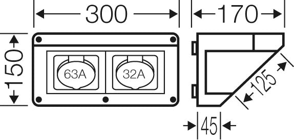 MI CB 14 Caja de Conexiones 1x32A 1x63A 5 Polos 400V 6H CEE - Mi CB 14