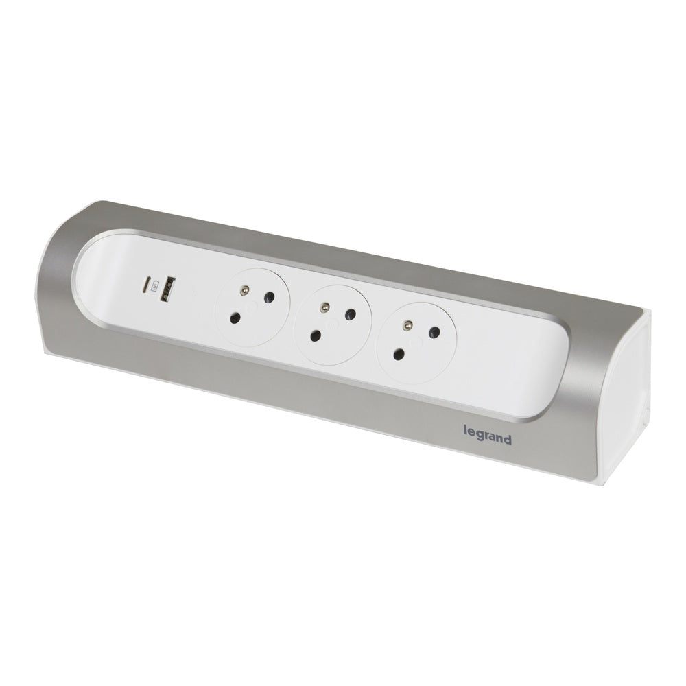 Legrand 90 Degree Mountable Socket 3x2P+PA USB A+C Charger Aluminum - 049409 [5 Pieces]