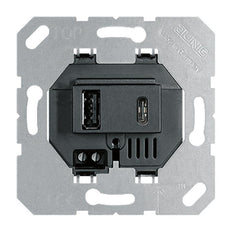 Jung USB Charging Socket Type A and C Black - USB15CASW