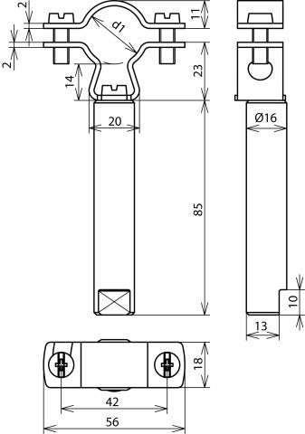 Dehn Conductor Holder with Bar for HVI Cond D20-23mm L85mm StSt - 253279