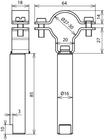 Dehn Conductor Holder For HVI Power D27-30mm D16 L85 V2A - 253331