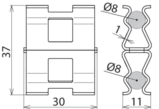 Abrazadera Dehn DC BK 8 RD8 STBLANK Para Varilla De 8mm - 308135 [2 piezas]