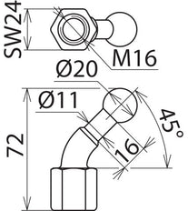 Fixed Ball Point D 20mm Angled 45 Degrees With M16 Female Thread - 706600