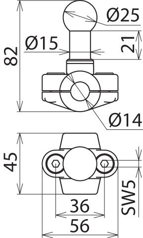 DEH KFP 25 RL 14 Punta esférica fija D 25mm Abrazadera Tipo A - 725014