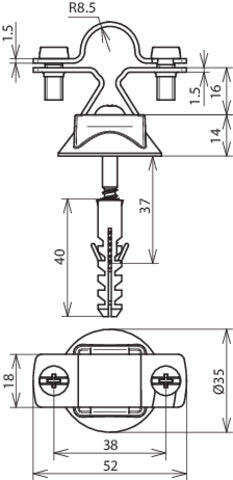 Portacañas DEHN de acero inoxidable con tornillo para madera y espiga de plástico - 274260
