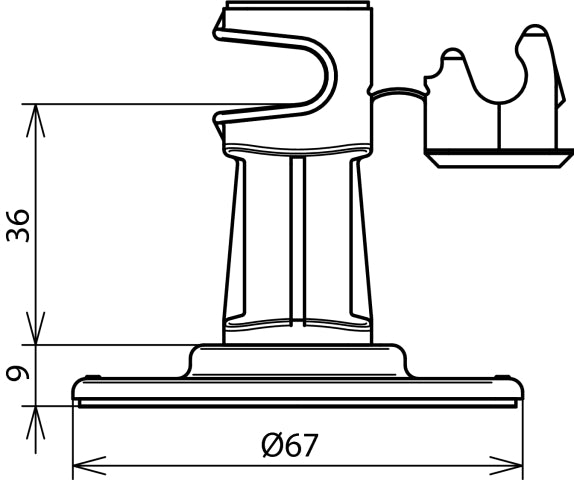 Dehn Soporte de Conductor de Techo H 36mm Gris Con Almohadilla Adhesiva D 67mm - 297110