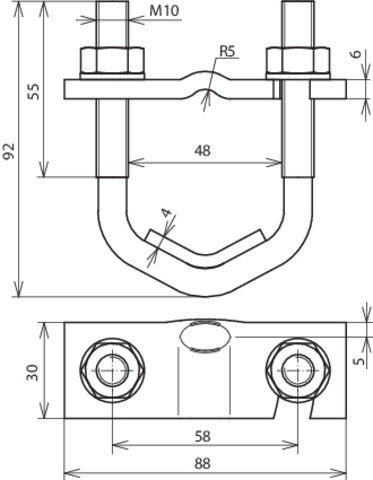 Dehn U-Bolt Clamp For D 16-48mm For Rd 10mm And Fl 30-40mm - 308045