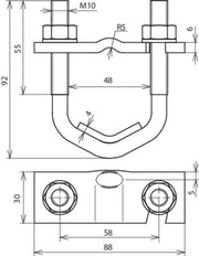 Dehn U-Bolt Clamp For D 16-48mm For Rd 10mm And Fl 30-40mm - 308045