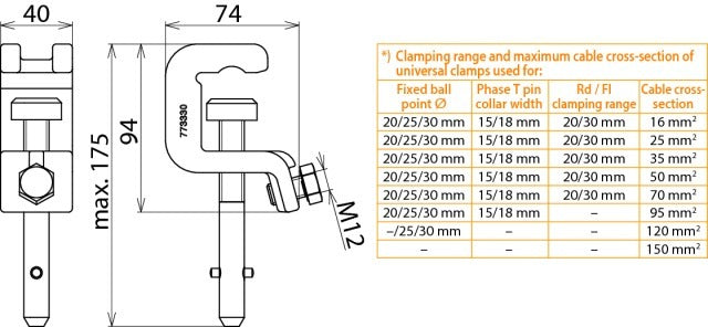 Dehn Universal Clamp UK 30 SQ for 25/30mm Conductors - 773330