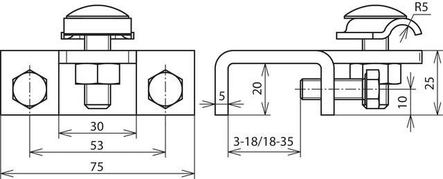 Dehn Terminal St/Tzn Tipo Horizontal Para Perfiles 18-35mm Con Abrazadera - 372240