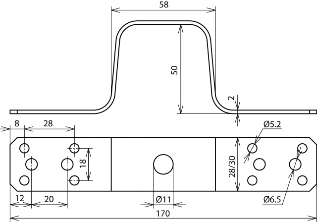 Abrazadera de puente Dehn L 170mm Cu Agujero central 11mm - 377027