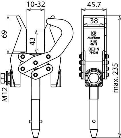 Dehn Phase Screw Clamp 10-32mm With Safety Bow And T Pin - 784038