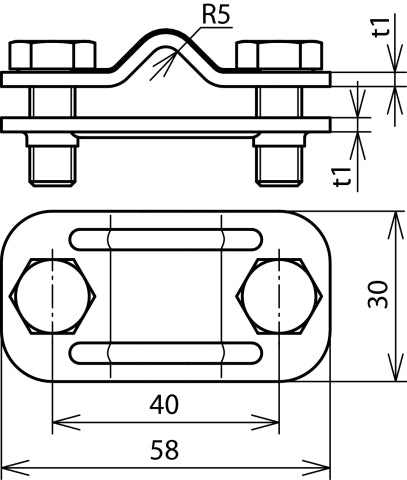 Dehn Uni Disconnecting Clamp StSt For Rd 8-10 Fl 30mm V2A - 459039