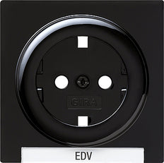 Gira S-Color Black Cover For Socket With Grounding And Text Field - 144747