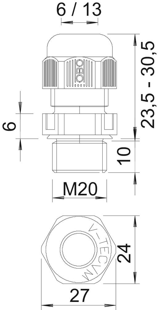 Conector De Cable De Poliamida M20 Resistente A UV IP68 - 2022902 [10 Piezas]