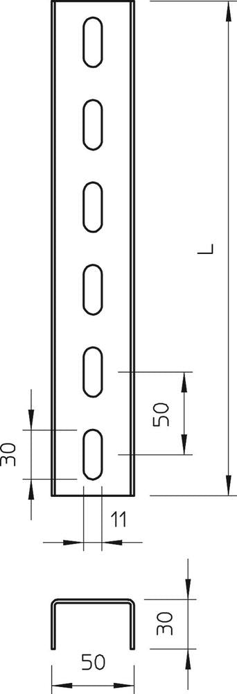 Perfil De Acero U Perforado 50x30x500mm Galvanizado - 6342308