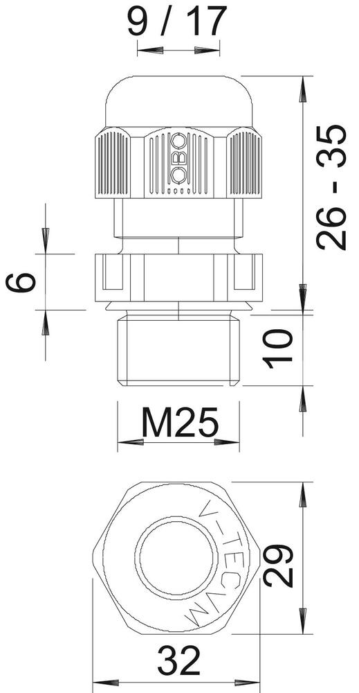 M25 IP68 Metric Cable Gland With Strain Relief - 2022889 [5 Pieces]