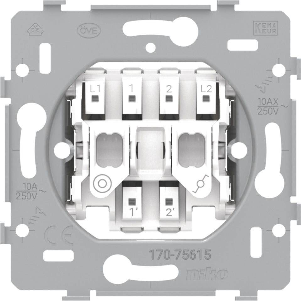 Niko Double Switch Base Two Way Plus Push Button 10A - 170-75615