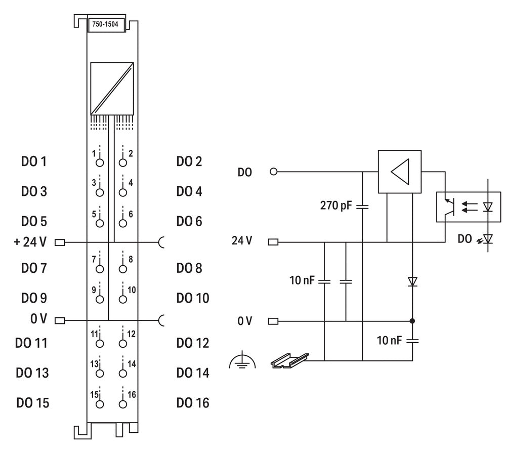 WAGO 750-1504 16-Channel Digital Output Module 24VDC - 750-1504