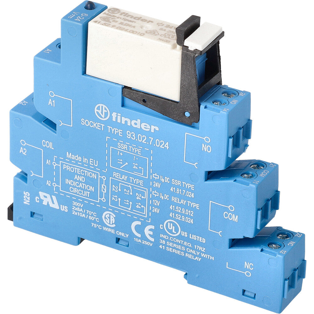 Finder 38.52 Relé De Interfaz 24VDC 8A Doble Contacto CO - 38.52.7.024.0050