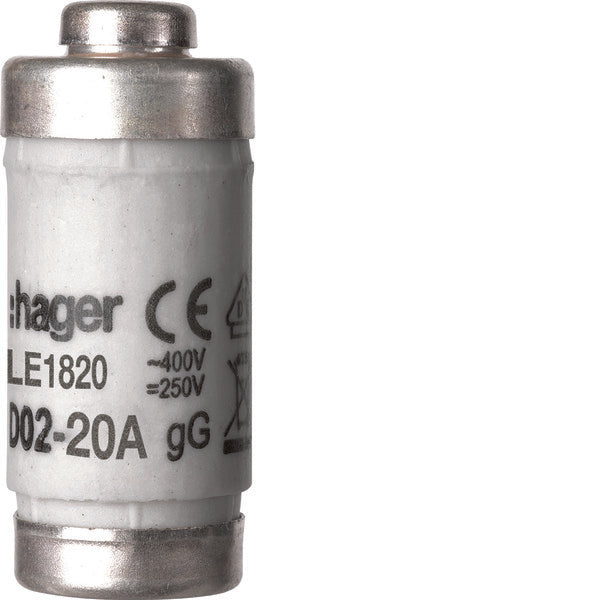 Hager D02 Fuse Link 20A 400V With Indicator - LE1820 [5 Pieces]