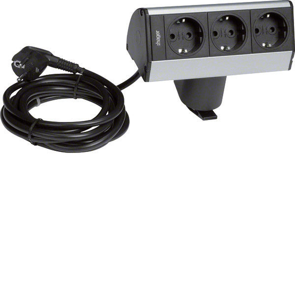 Hager Desktop Power Module 3 Schuko Outlets Anodized - G7067ELN
