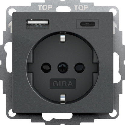Gira System 55 Dual USB Socket Outlet Anthracite - 245928
