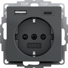 Gira System 55 Dual USB Socket Outlet Anthracite - 245928