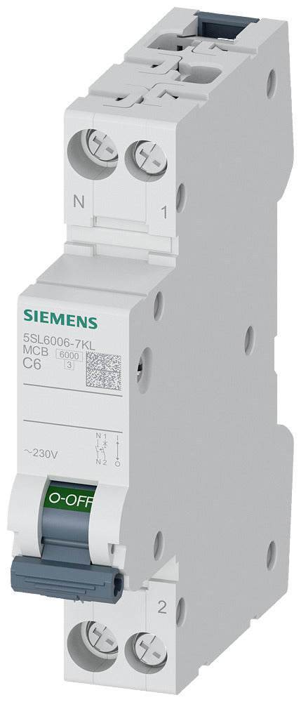 Interruptor Siemens 5SL6 C6A 230V 6kA 1P+N - 5SL60067KL