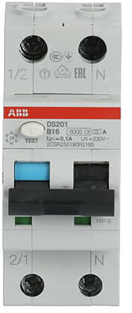 ABB DS201 Single Phase RCBO 16A 100mA 6kA B Curve - 2CSR255180R2165
