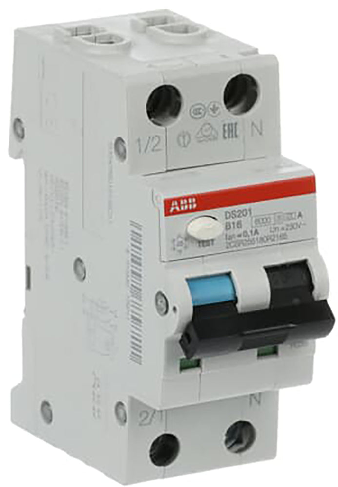 ABB DS201 Single Phase RCBO 16A 100mA 6kA B Curve - 2CSR255180R2165