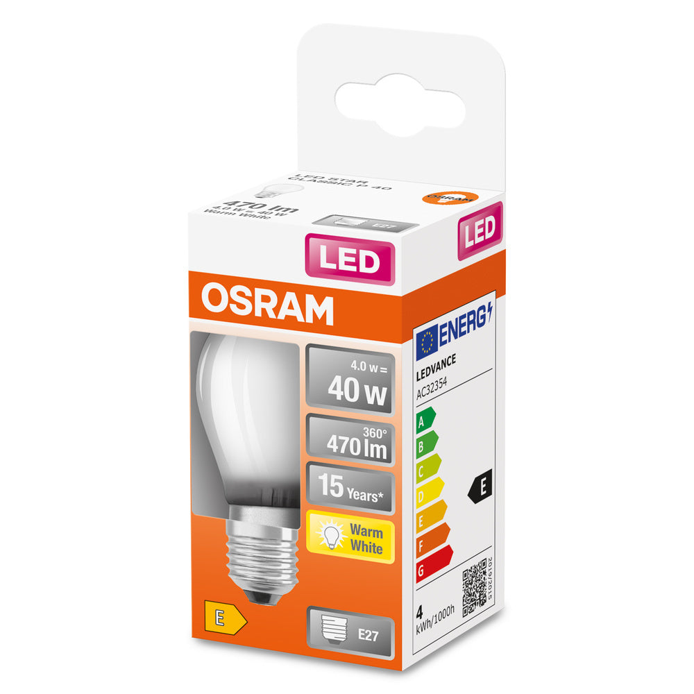 OSRAM LED Classic P40 4W E27 2700K Frosted Globe - 4058075437067 [2 Pieces]