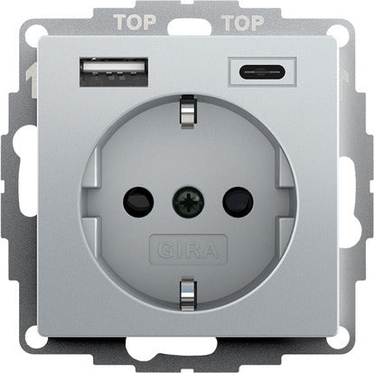 Gira System 55 Dual USB Wall Socket Aluminum - 245926