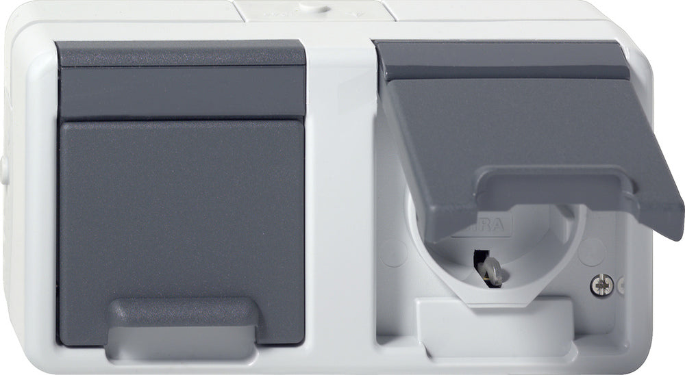 Toma Schuko Doble Gira Con Tapa Articulada IP44 Gris - 478130