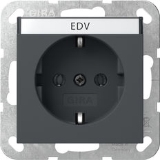Gira System 55 Earthed Socket With Label Space Anthracite - 445728