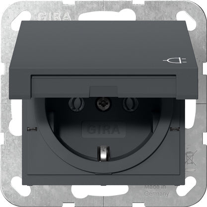 Gira System 55 SCHUKO Socket With Hinged Cover Anthracite - 445428