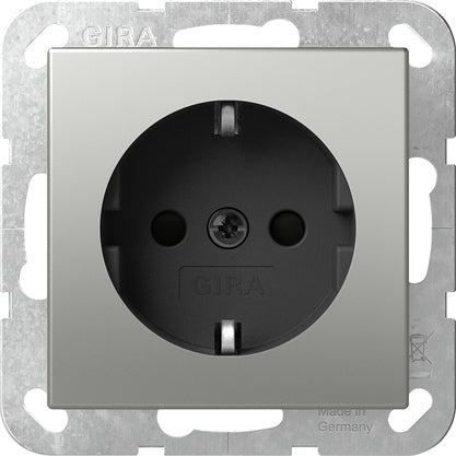Gira System 55 Stainless Steel Safety Plus Socket Outlet - 4453600