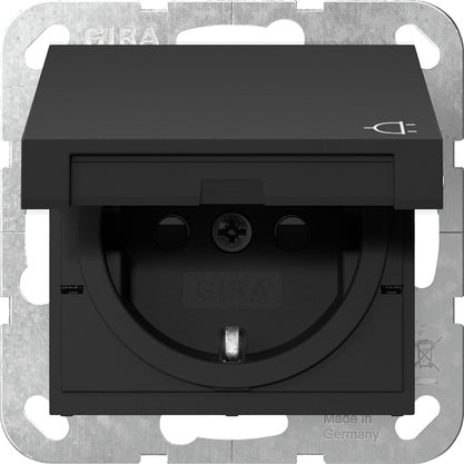 Gira System 55 Schuko Socket With Safety Cover Black Matt - 4414005