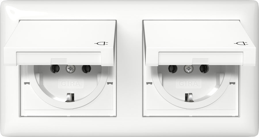 Dual SCHUKO IP44 Socket Outlet With Hinged Cover Standard 55 - 415803