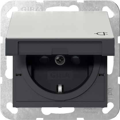 Gira System 55 Stainless Steel SCHUKO Socket With Cover - 4414600