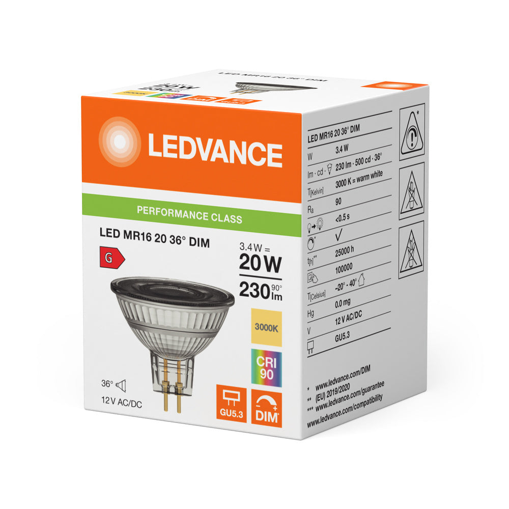 Ledvance MR16 LED Spot 3.4W GU5.3 3000K Dimmable - 4099854070594