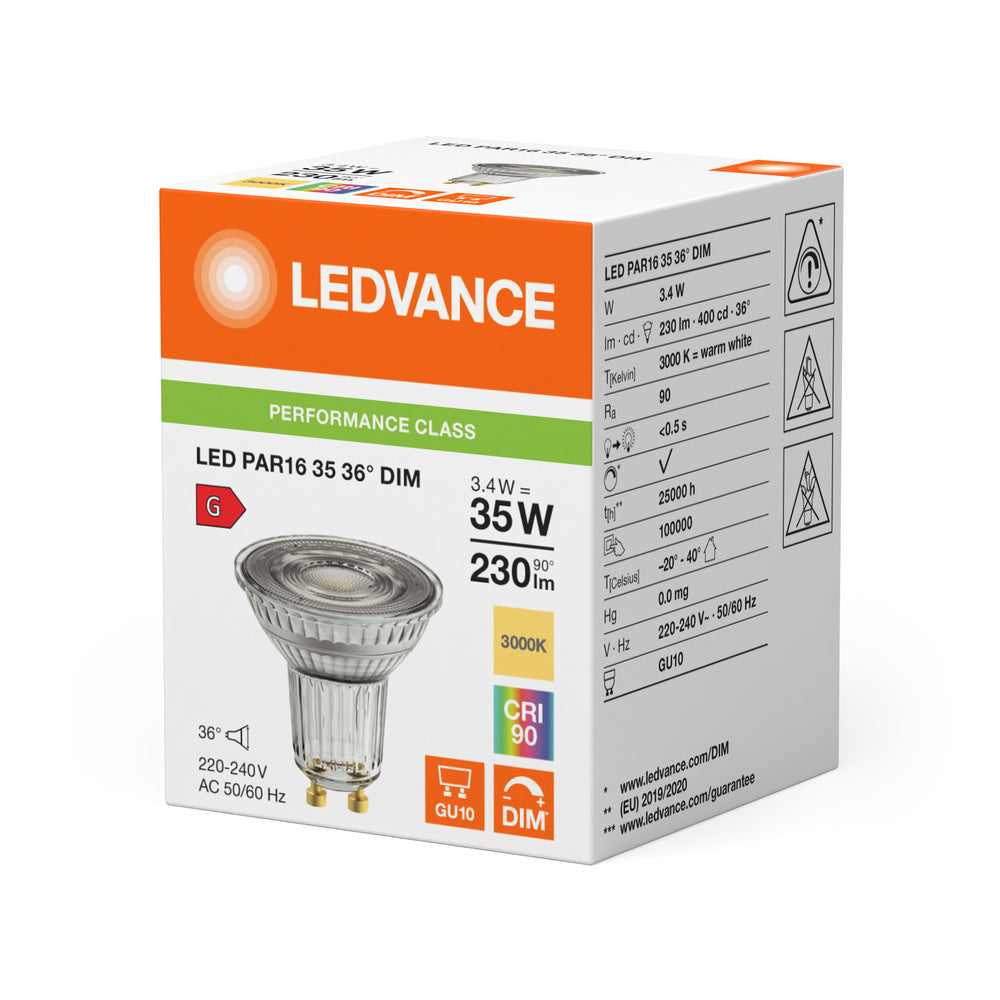 Ledvance Performance LED PAR16 GU10 3.4W 930 Dimmable Spot - 4099854059896