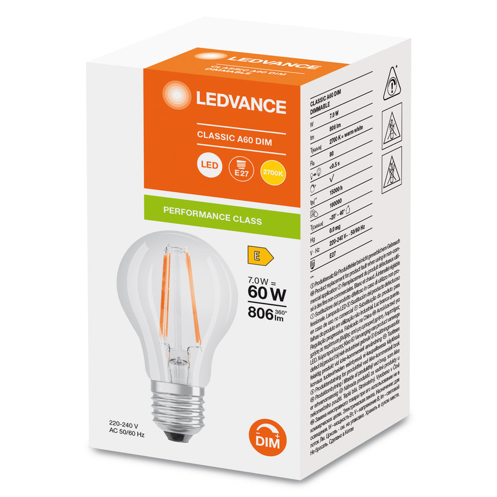 Dimmable LED Classic A19 7W E27 827 Clear Filament - 4099854054396