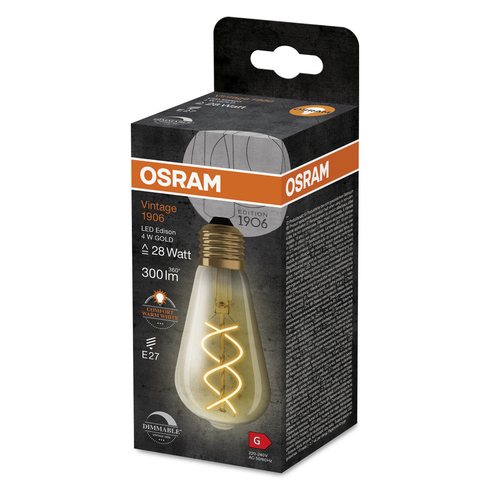 Vintage 1906 LED Edison E27 4W Dimmable Gold Filament Bulb - 4099854090103